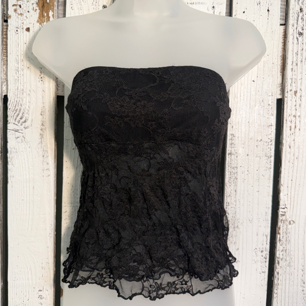 Rebellious Dreamer Black Floral Lace Tube Top Medium Coquette Festival Romantic
